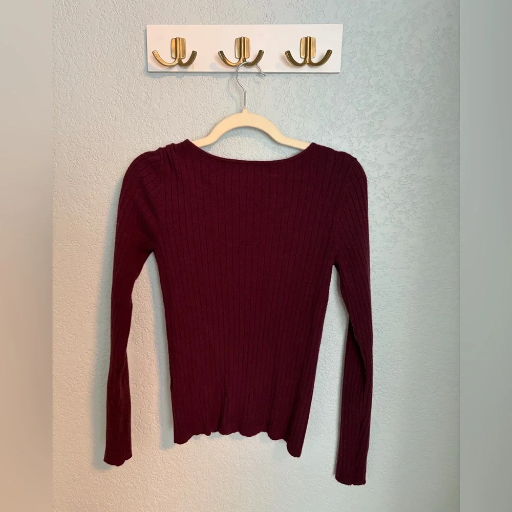 Halogen Deep Red Ribbed Long Sleeve Top - Picture 3 of 4